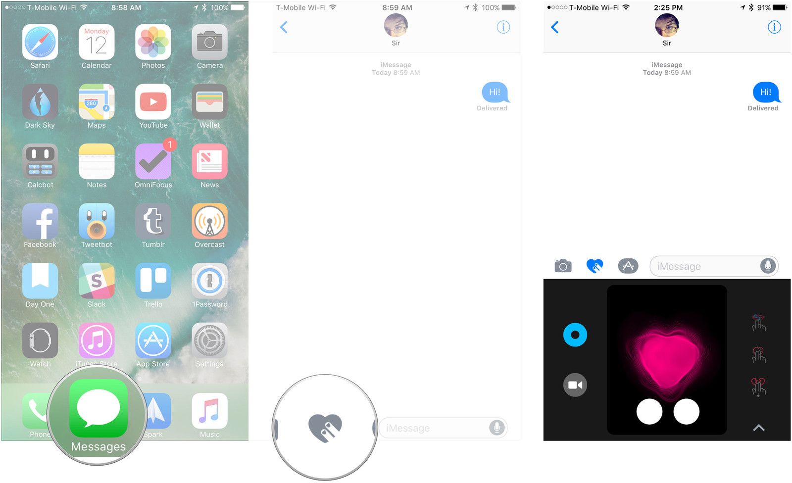 Откройте &laquo;Сообщения&raquo;, нажмите &laquo;Цифровое касание&raquo;, коснитесь и удерживайте два пальца.