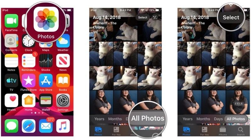 Запустите Фото, перейдите на Все фото, нажмите Выбрать Запустите Фото, перейдите на Все фото, нажмите Выбрать