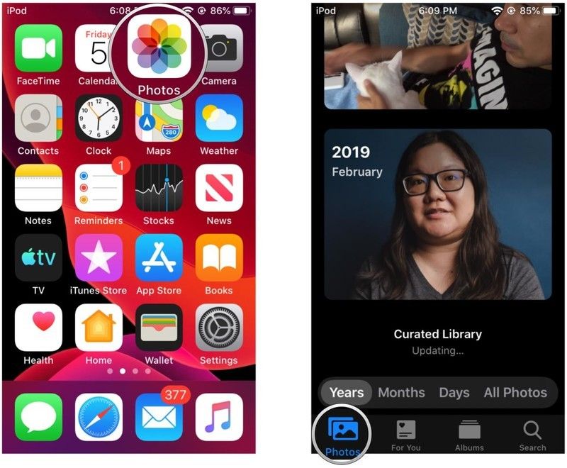 Запустите Фото, перейдите на вкладку Фотографии Запустите Фото, перейдите на вкладку Фотографии