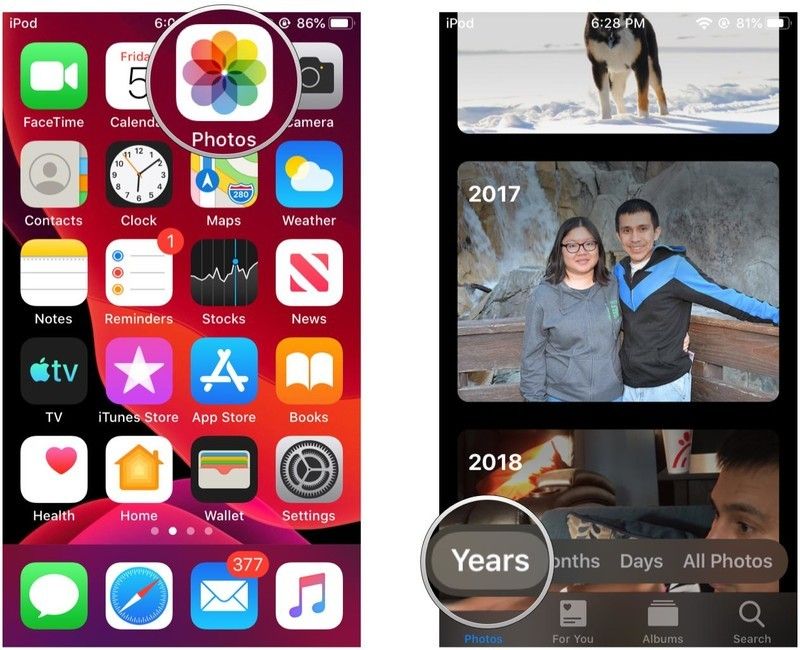 Запустите Фото, во вкладке Фотографии выберите Годы Запустите Фото, во вкладке Фотографии выберите Годы