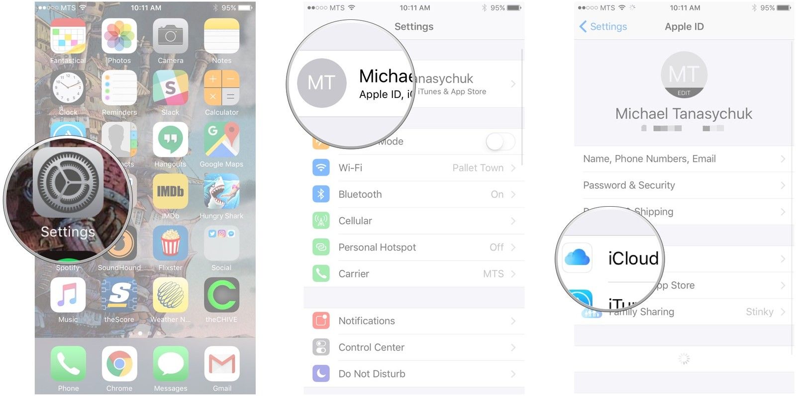Запустите Настройки, нажмите на баннер Apple ID вверху, нажмите iCloud.