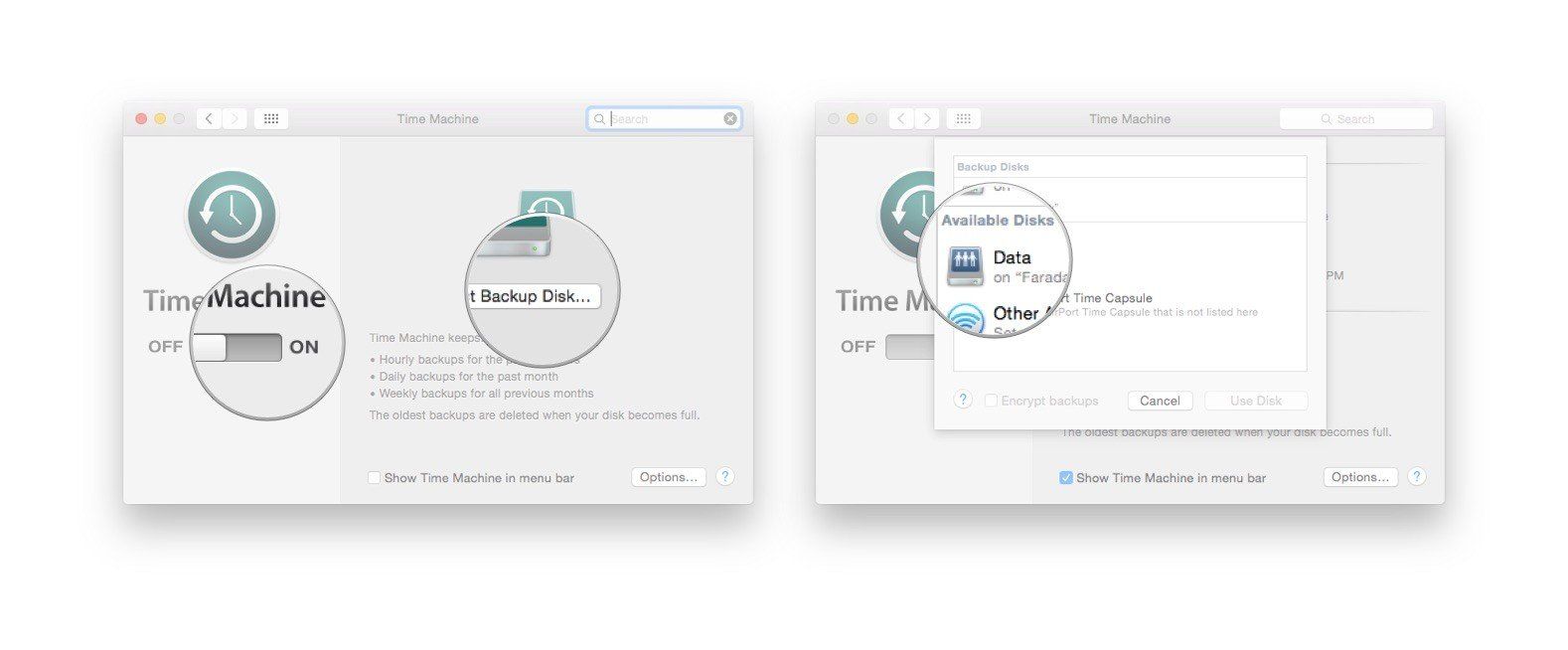 Включение Time Machine на Mac