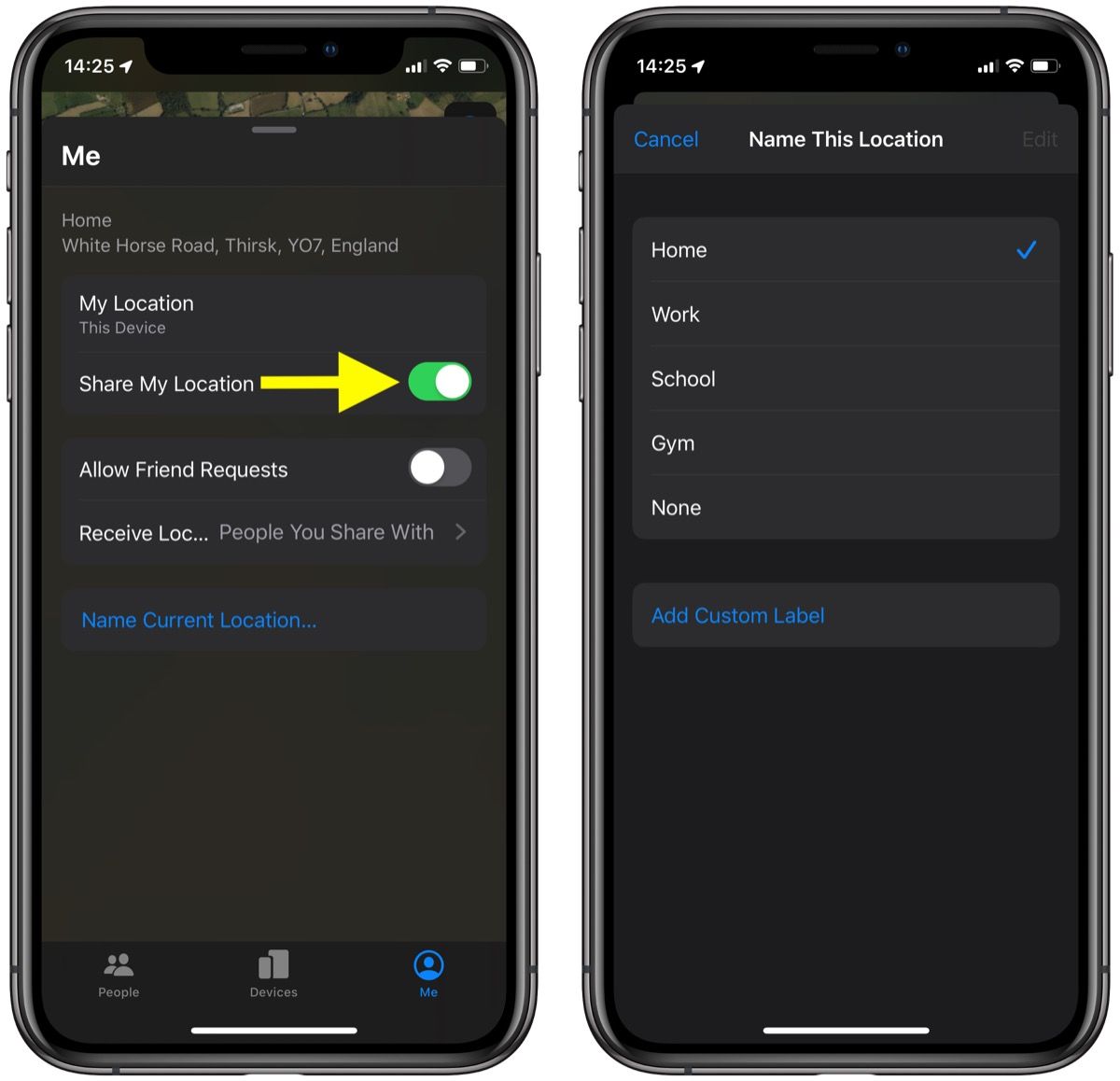 поделиться местоположением