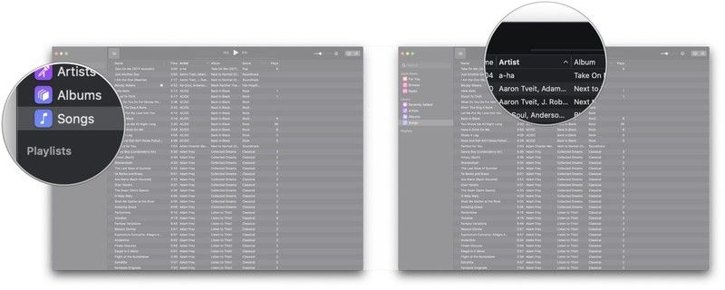 Нажмите Песни, нажмите на панель категорий