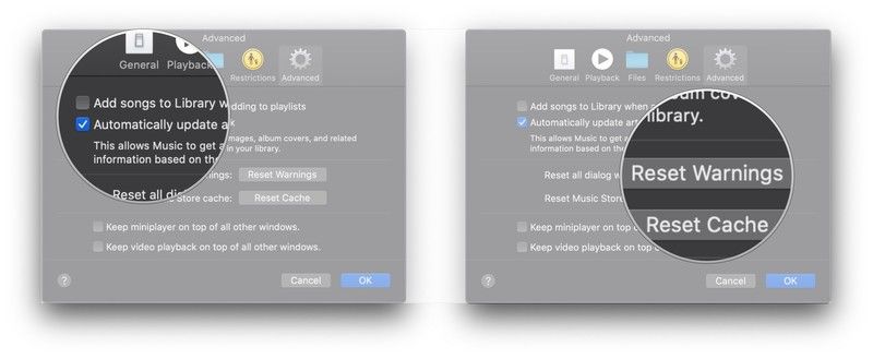 Установите флажки, нажмите «Сбросить предупреждения»