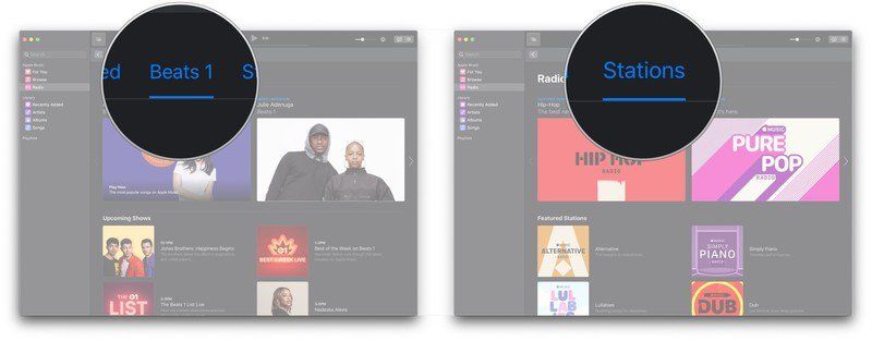 Нажмите Beats 1, нажмите Станции