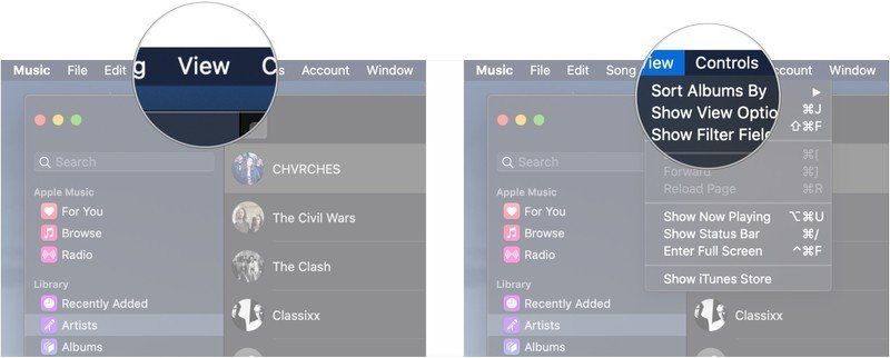 Нажмите View, наведите курсор на Sort Albums By