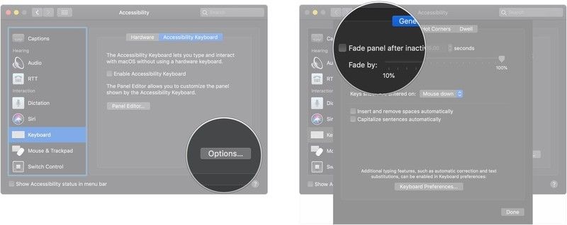 Нажмите Параметры ..., установите флажок
