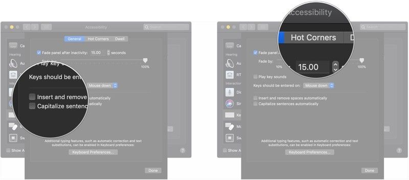 Флажки Clikc, нажмите Hot Corners