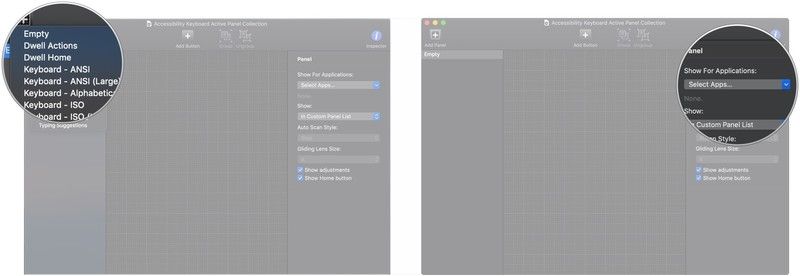 Нажмите тип панели, нажмите раскрывающиеся списки