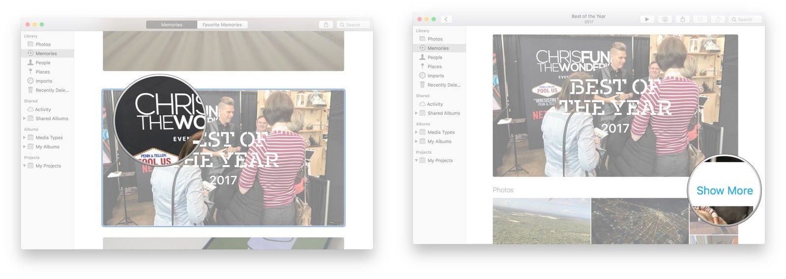 Нажмите на память, которую вы'd like to view, click Show More