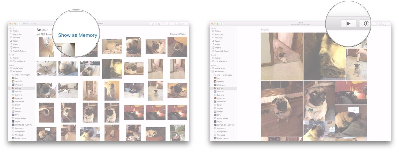 Нажмите Показать как память