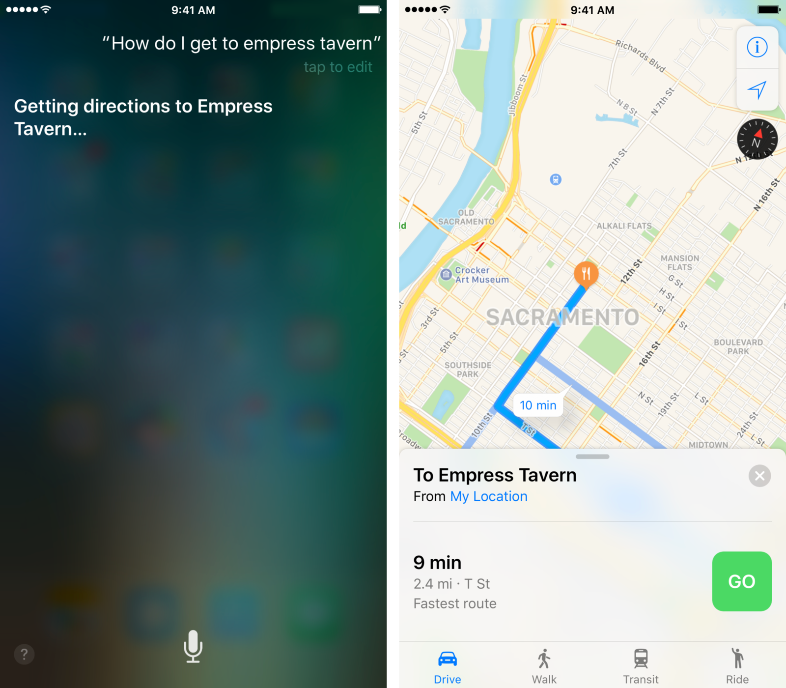 Спросите Сири, где находится ресторан