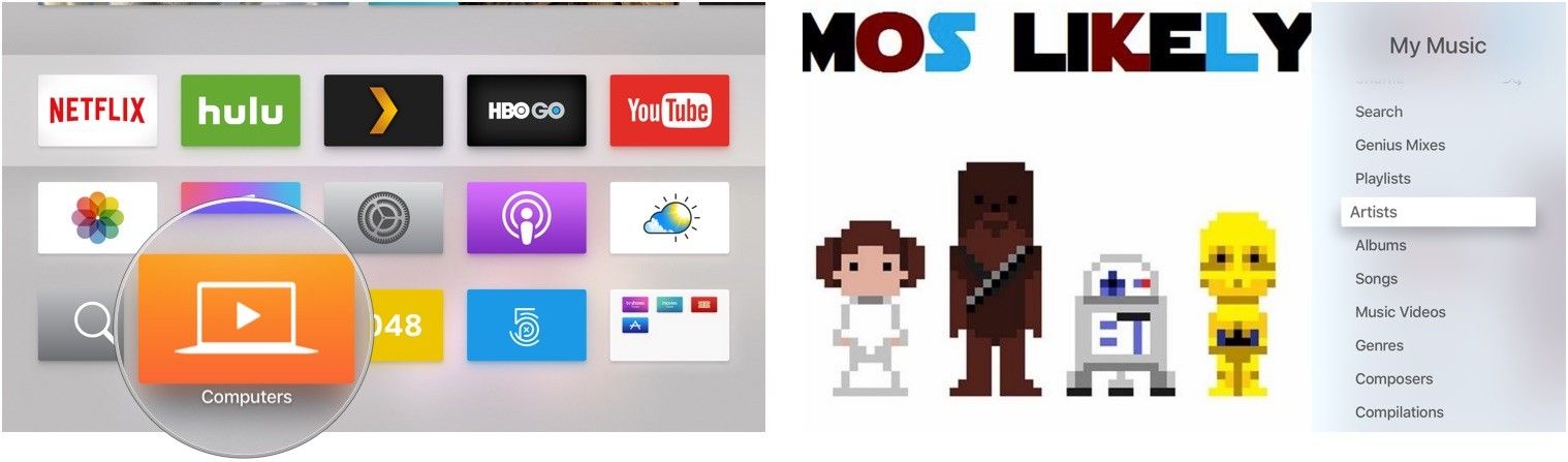 Использование Home Sharing на Apple TV