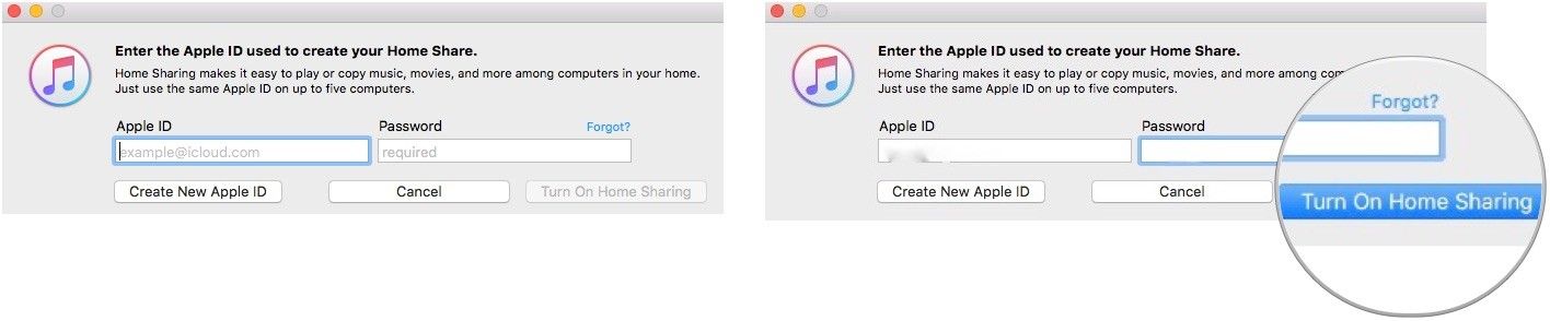 Вход в Home Sharing на Mac