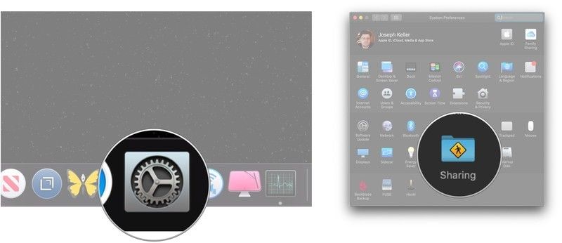 Откройте Системные настройки, нажмите «Общий доступ»