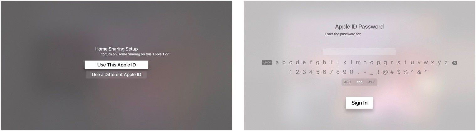 Вход в Home Sharing на Apple TV