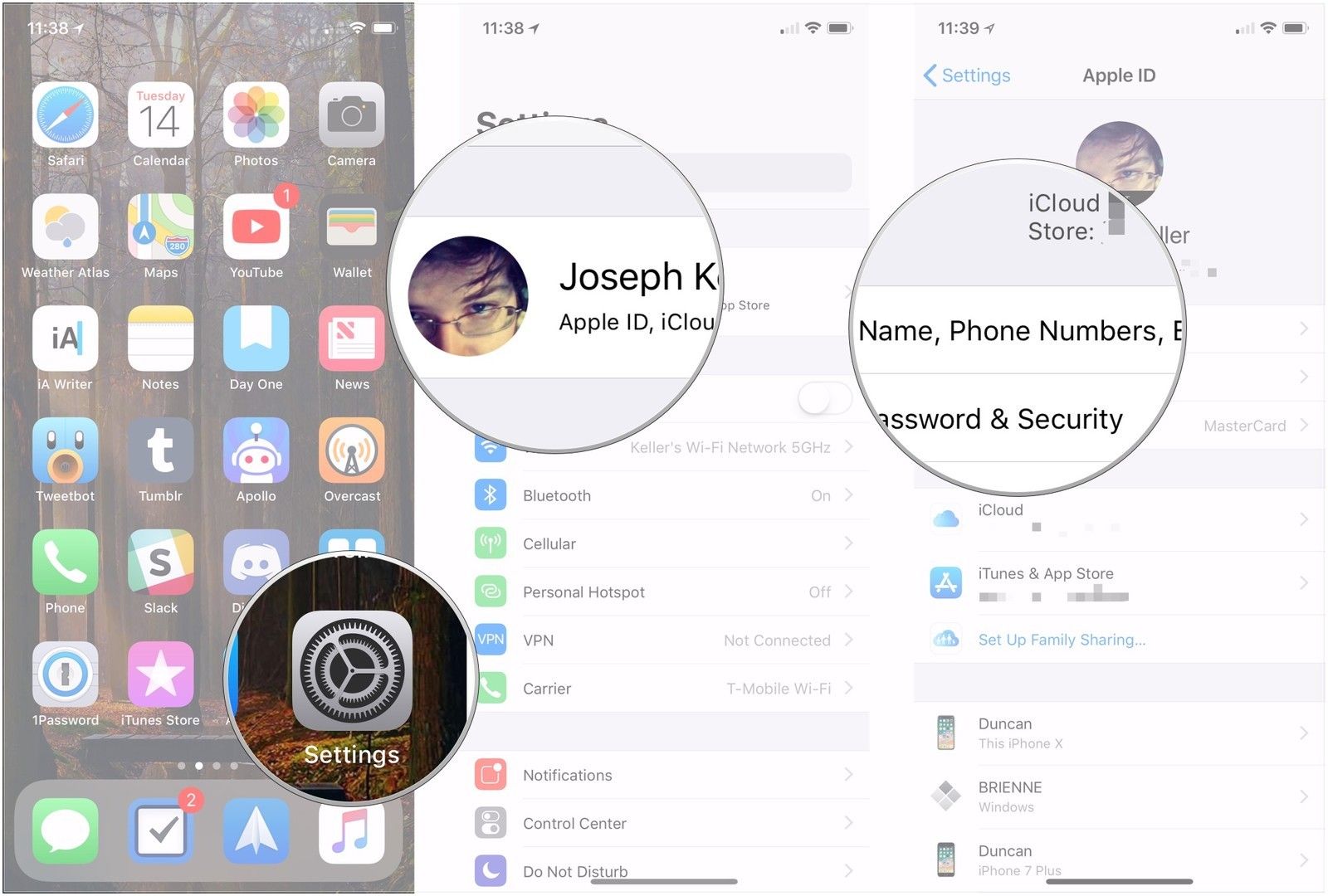 Откройте «Настройки», нажмите на баннер Apple ID, нажмите «Имя»