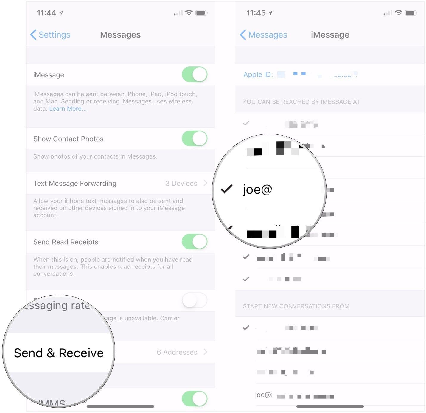 Нажмите «Отправить и получить», нажмите новый адрес электронной почты