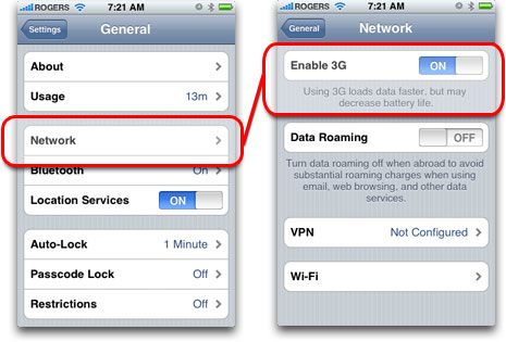 iPhone 3G: настройки сети: включить 3G iPhone 3G: настройки сети: включить 3G
