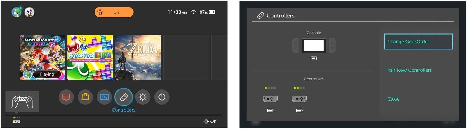 Выберите Контроллеры, затем выберите Изменить захват