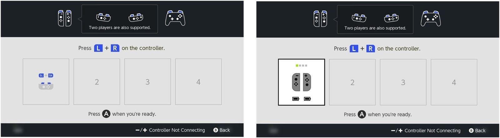 Нажмите кнопки L и R на плече Joy-Cons