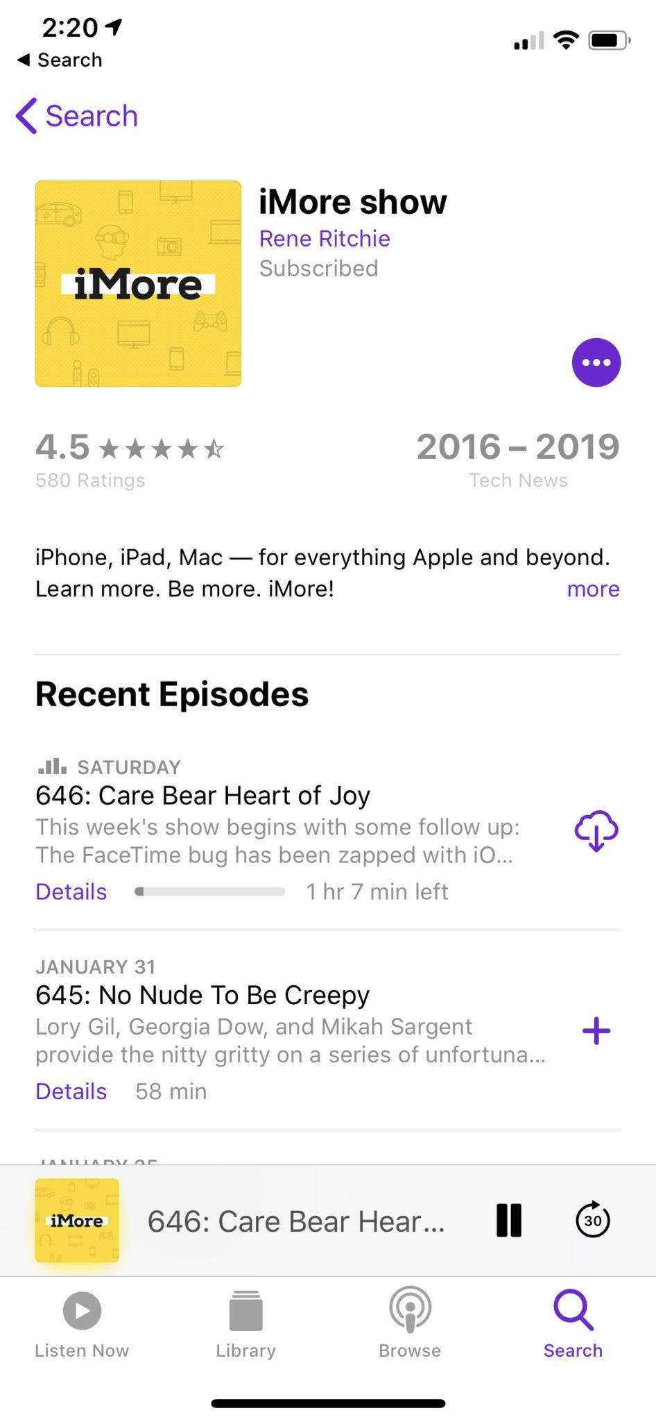 Apple Podcasts iMore Show нажмите эпизод, чтобы начать потоковую передачу