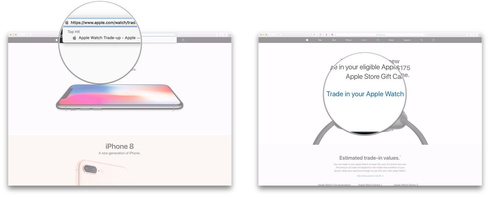 Перейдите на сайт Apple Watch Trade Up, нажмите «Торговля в Apple Watch онлайн»