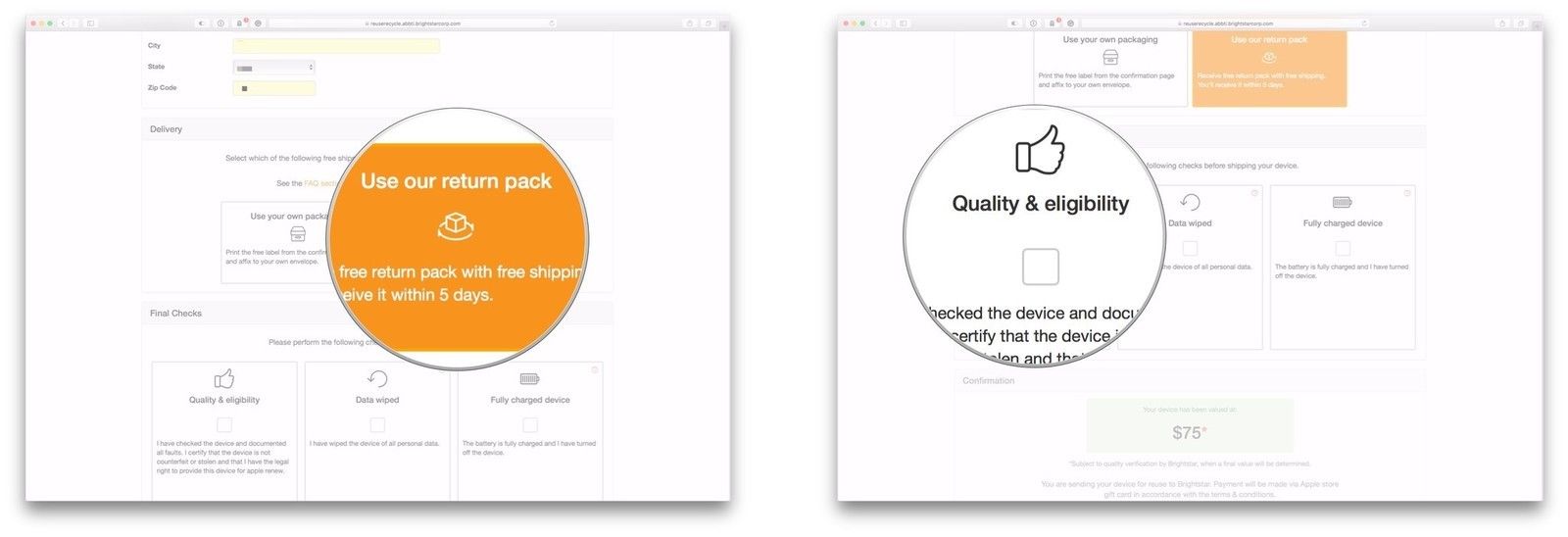 Выберите способ доставки, нажмите на коробки
