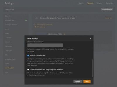 Настройки Plex для активации коммерческого пропуска.