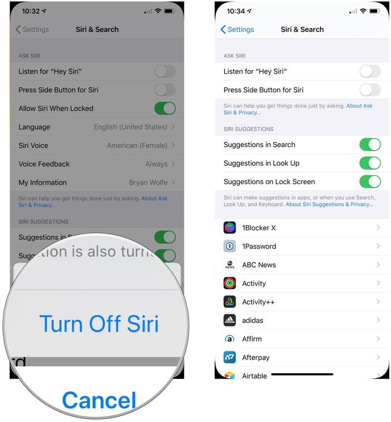 Подтвердите Siri Off