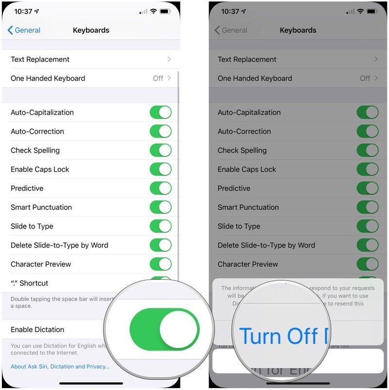 отключить диктовку