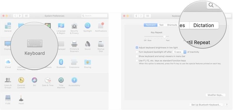 Нажмите Клавиатура, нажмите Диктовка
