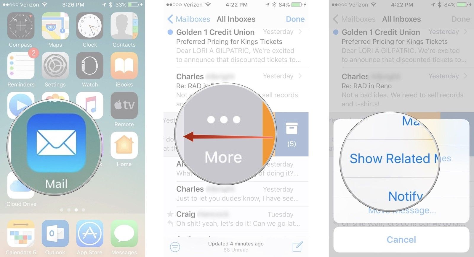 Организация потоков электронной почты в приложении Почта для iPhone