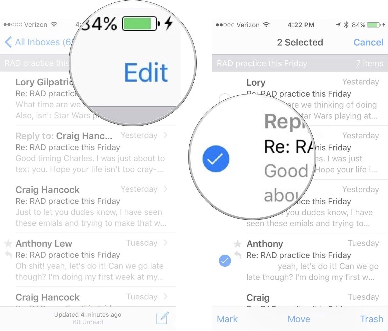 Организация потоков электронной почты в приложении Почта для iPhone