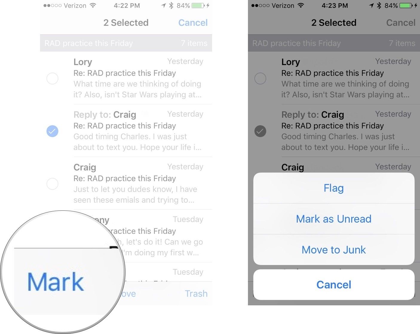 Организация потоков электронной почты в приложении Почта для iPhone