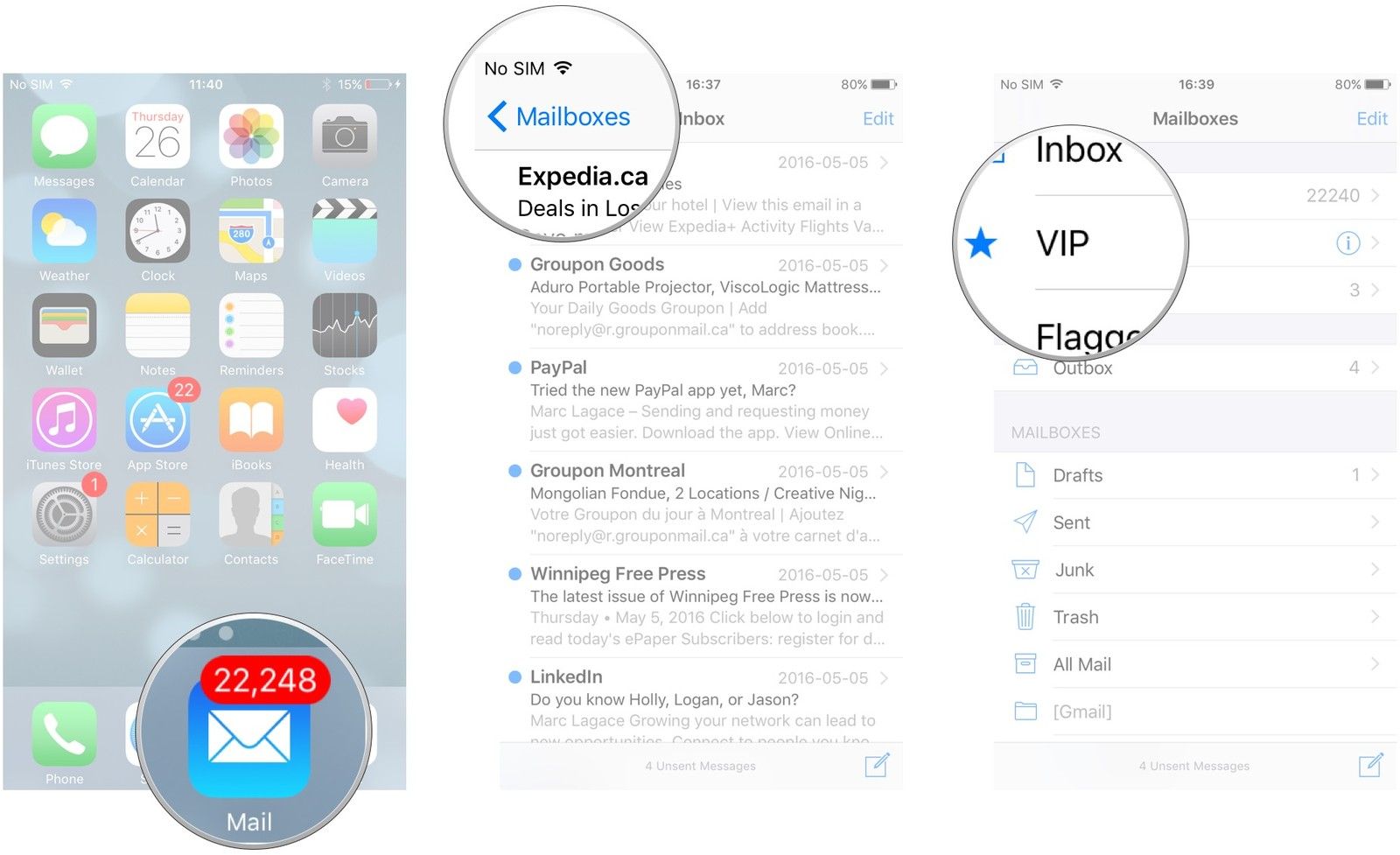 Запустите приложение Почта. Нажмите Почтовые ящики. Нажмите на входящие VIP.