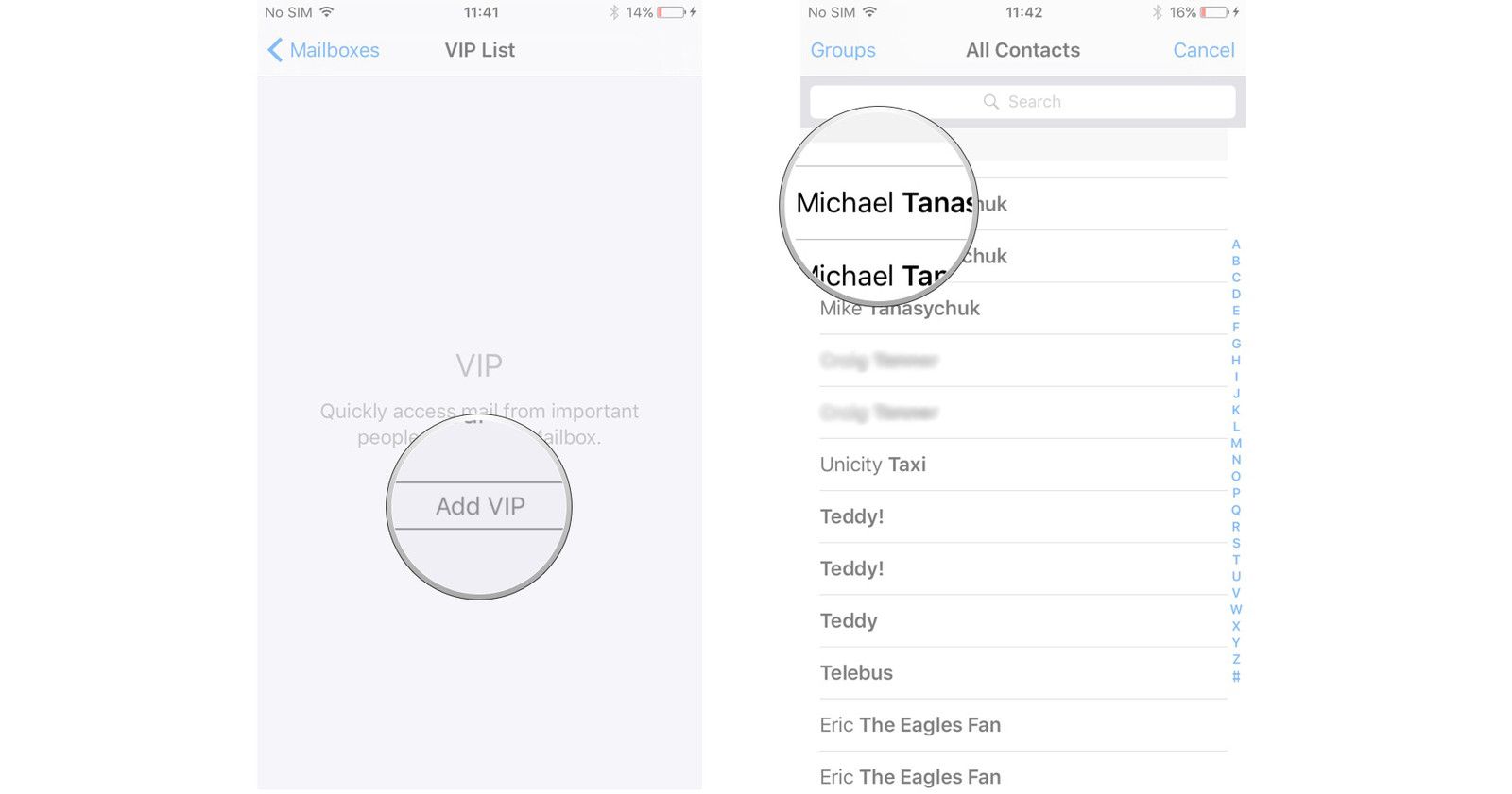 Нажмите Добавить VIP. Нажмите на имя контакта, которого вы хотите добавить в VIP.