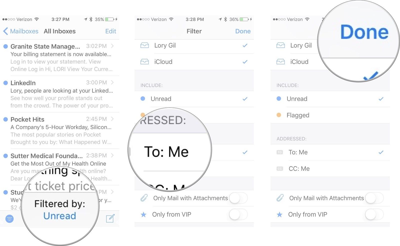 Фильтрация писем в приложении Почта для iPhone
