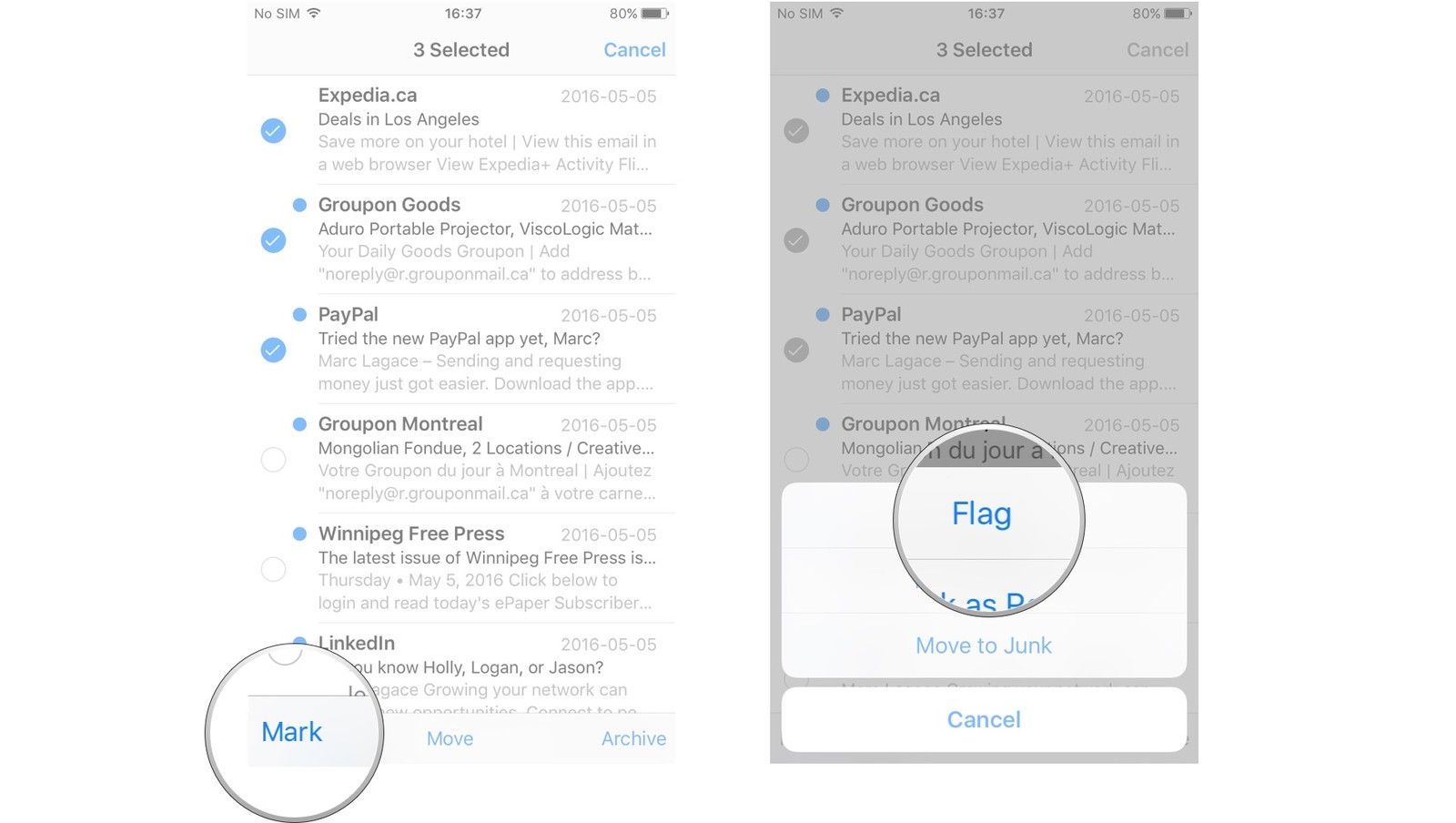 Нажмите Марк. Нажмите Флаг.