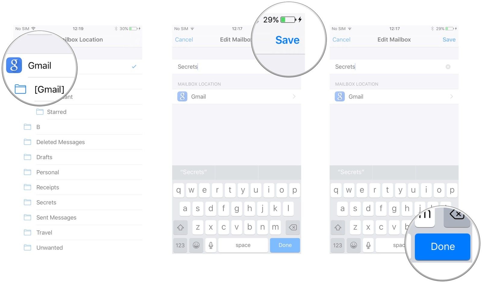 Нажмите на почтовый ящик человека. Нажмите Сохранить. Нажмите Готово.