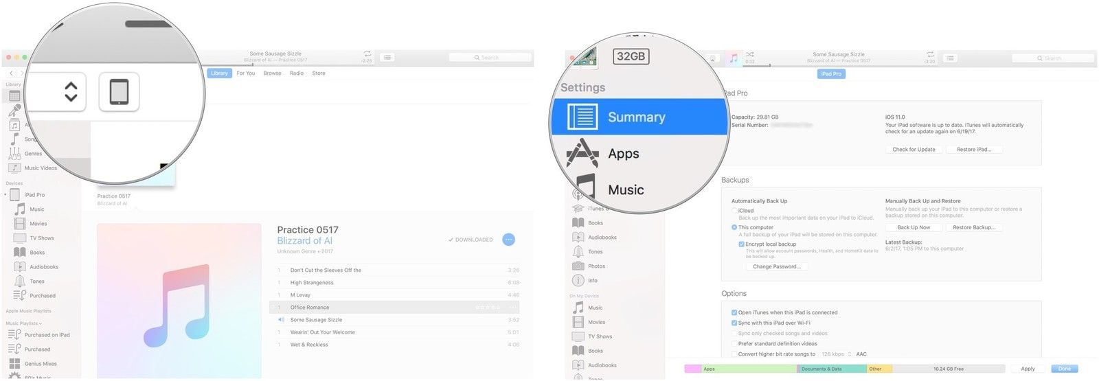 Выберите ваше устройство, затем нажмите на Сводку