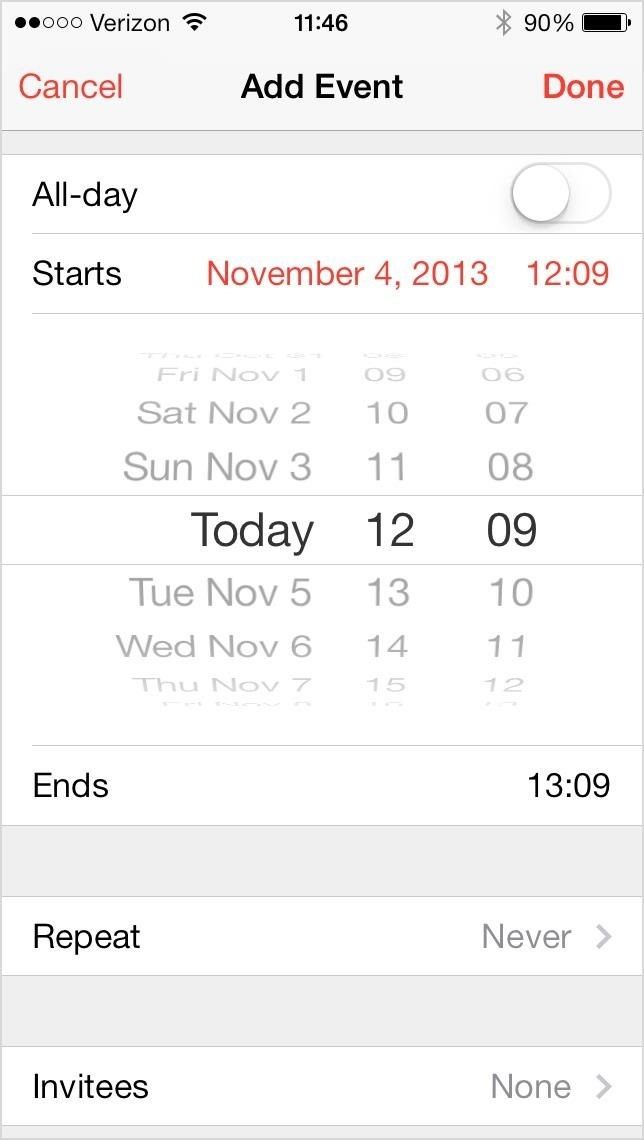 Как увеличить время увеличения с 1 до 5 минут в приложении Календарь iOS 7