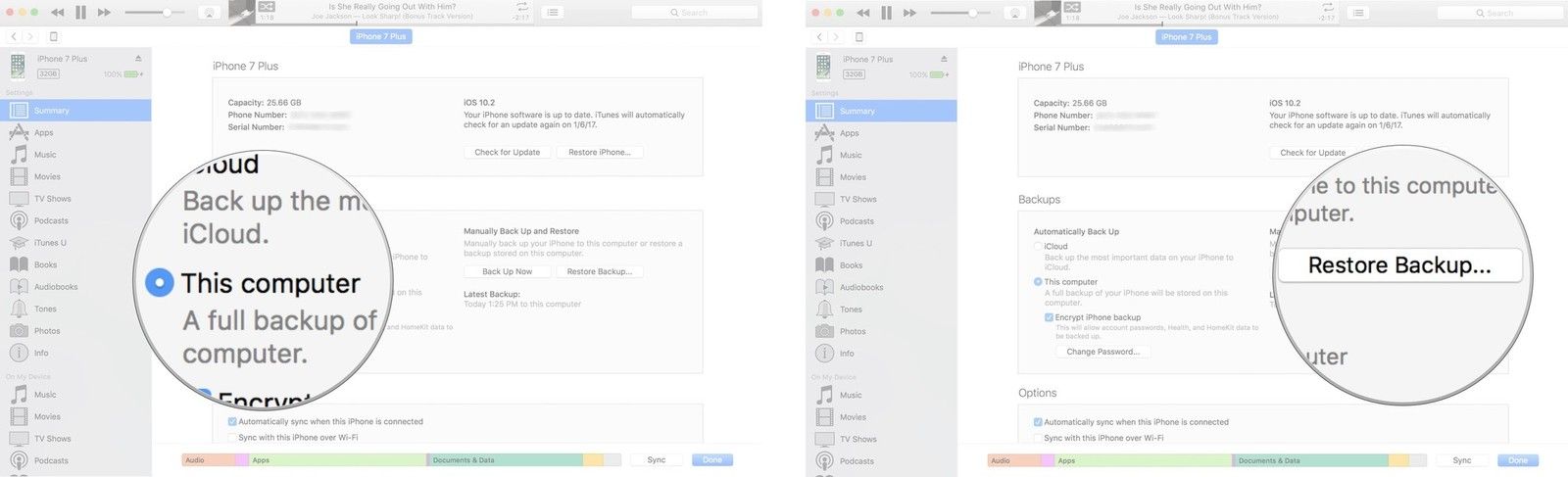 Убедись, что ты're backing up to This Computer, then click Restore from Backup