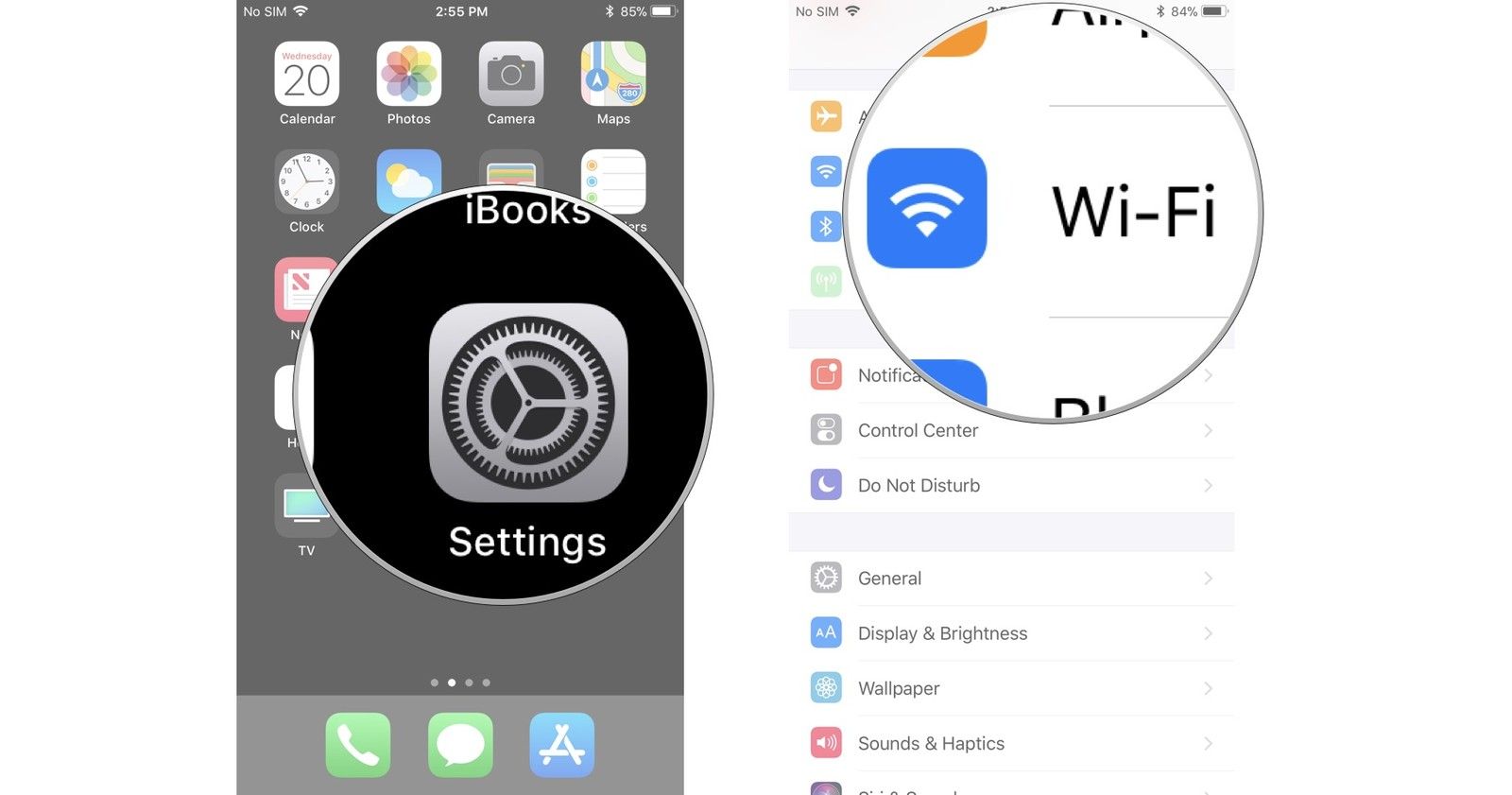 Нажмите «Настройки», затем нажмите «Wi-Fi».