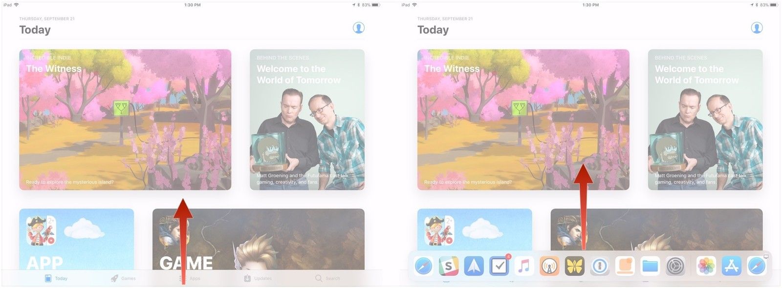 Проведите вверх от нижней части экрана, продолжайте проводить