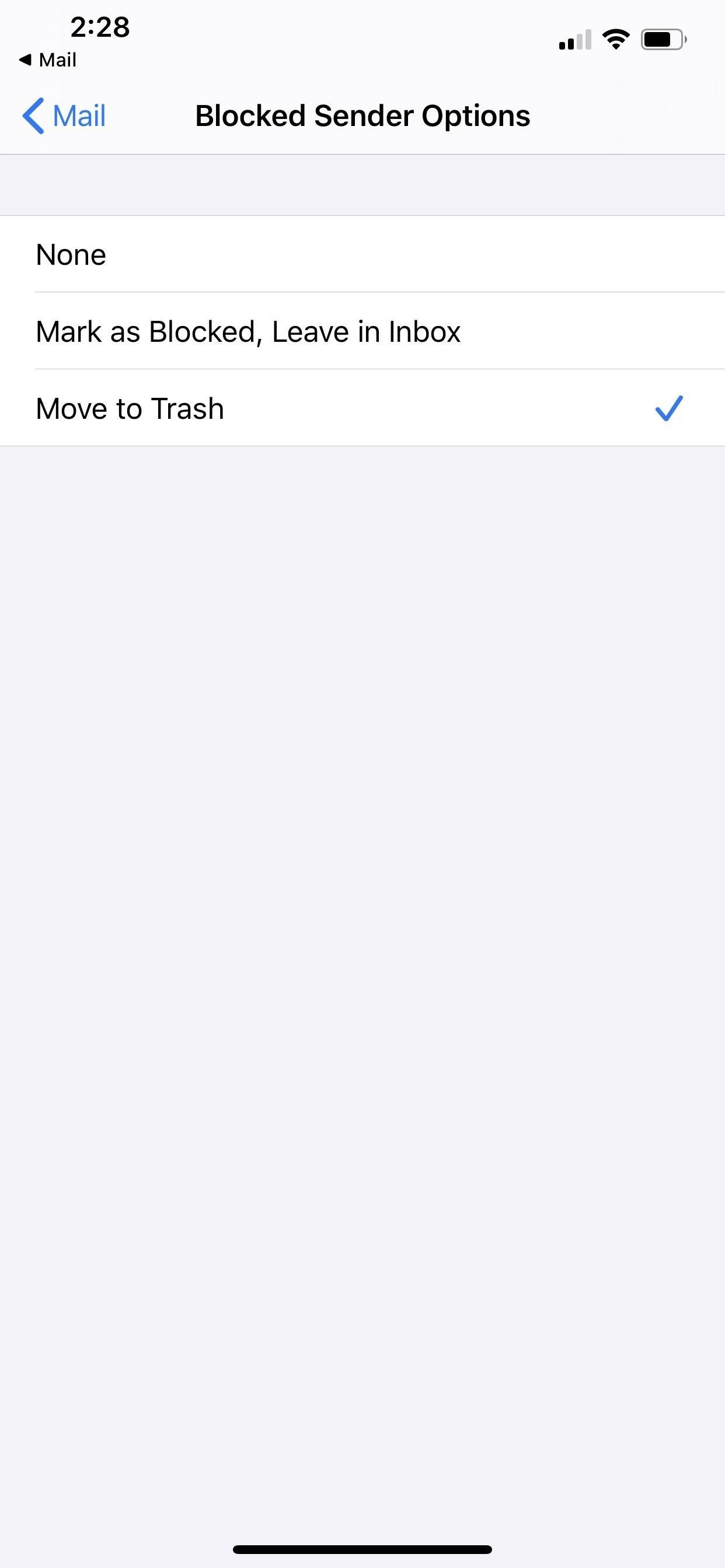 Блокировка контактов, спама и неизвестных отправителей в iOS 13's Mail App So Incoming Emails Go Straight to Trash