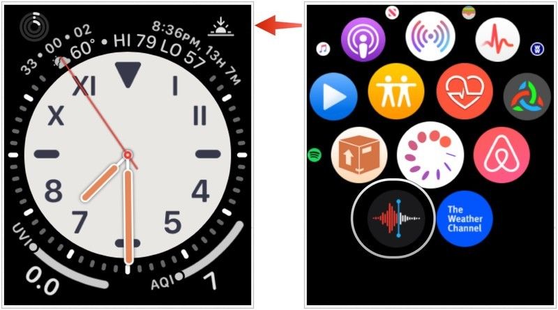 Найти приложение Voice Memos на Apple Watch