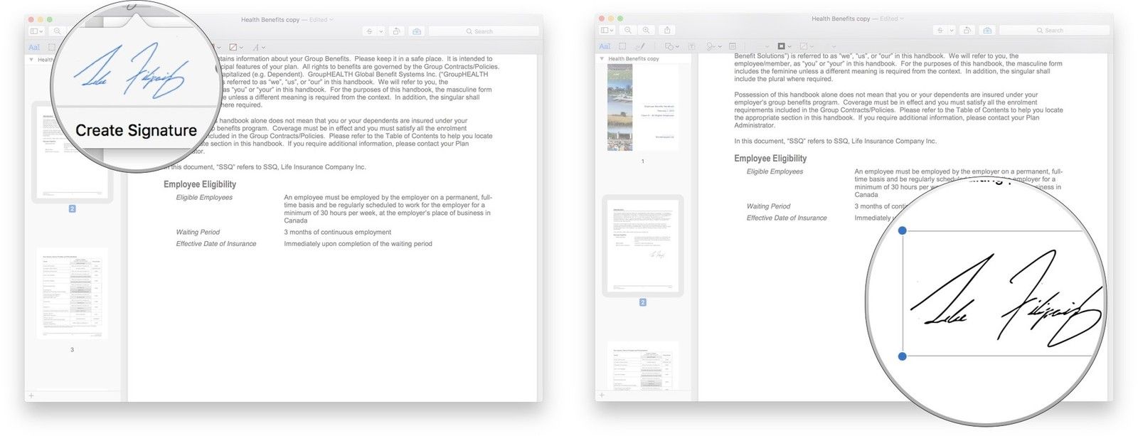 Нажмите на свою подпись и измените положение и измените размер вашей подписи по своему вкусу.