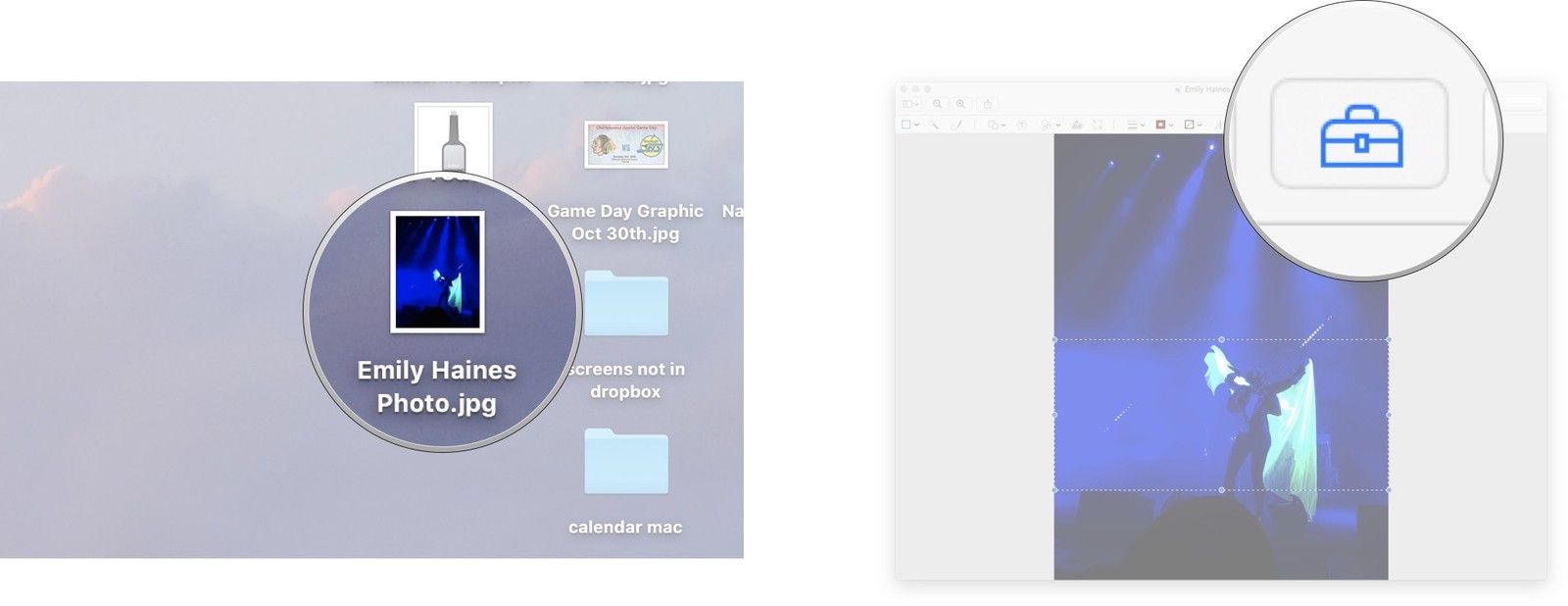 Откройте нужный файл в окне предварительного просмотра, а затем нажмите кнопку «Показать панель разметки».